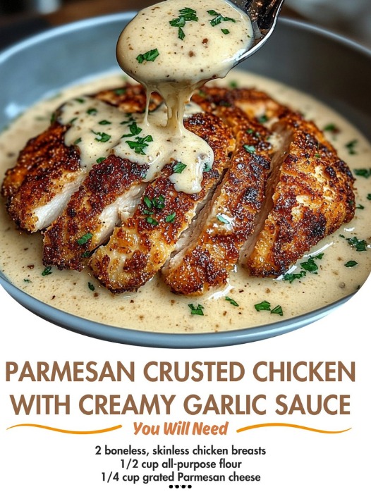 Parmesan Crusted Chicken with Creamy Garlic Sauce