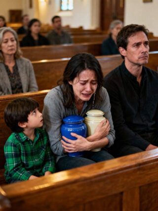 During My Twins’ Memorial, My Mother-in-Law Blamed Me—Then My Four-Year-Old Asked the Pastor if She Should Reveal What Grandma Put in the Bottles The church felt impossibly small for a loss this overwhelming. The air was thick with lilies and polished wood, a scent that clung to my throat and followed every breath, as if grief itself had weight. Dim light filtered through stained glass, casting muted blues and golds across the pews, but nothing eased the crushing pressure in my chest. I sat in the front row, back stiff, hands shaking as I held two urns no parent should ever be asked to carry—both heartbreakingly light for the lives they contained. My twins, Caleb and Noah, should have been six months old. Instead, they fit into my palms. Silent. Final. Beside me, my husband Aaron stared straight ahead. His face was frozen in shock, his jaw clenched so tightly the muscle jumped when he swallowed. Since the hospital called us before dawn, he hadn’t cried—not once. He barely spoke. Grief had emptied him out, leaving him stranded somewhere between guilt and disbelief. Behind us, relatives filled the pews, murmuring the phrases people rely on when they don’t know what else to say. God’s plan. Everything happens for a reason. The words drifted through the room and settled on me like quiet blame. I nodded when spoken to, because that’s what you’re expected to do at a funeral—even when every well-meant sentence feels like it erases the children you lost. Then Margaret cleared her throat. My mother-in-law sat two rows ahead, posture flawless, hands folded neatly in her lap—as if she were attending a formal event rather than mourning grandchildren. She leaned slightly toward the woman beside her, just enough to be heard. “God took those babies because He knew what kind of mother they had,” she said evenly, almost softly, as though she were offering reassurance instead of accusation. A few people nodded, uncomfortable but silent. Others looked away. No one stopped her. The words hit harder than any shout ever could. My vision blurred, my ears rang, and for one terrifying moment I thought I might stand up and collapse at the same time. I waited for Aaron to respond—to speak, to defend me, to say she was wrong—but he didn’t. His shoulders sank further, as if her words had crushed what little strength he had left. I had never felt so completely alone. Then I felt a gentle tug at my sleeve. I looked down at my daughter June, barely four years old, her dark curls tied back with a ribbon I had braided that morning with trembling hands. Her eyes were wide, but thoughtful—not afraid. The way children look when they’re noticing far more than adults realize. She slid out of the pew and walked into the aisle, her small shoes tapping softly against the floor. Before I could stop her, she reached Pastor Reynolds and tugged lightly at his sleeve. “Excuse me,” she said clearly. “Should I tell everyone what Grandma put in the baby bottles?” The room stopped breathing. At first, there was no reaction—only a dense, suffocating silence that swallowed every sound. The pastor froze mid-motion. Heads slowly turned. Eyes moved from June… to Margaret… and back again. Continue reading in the comments 👇