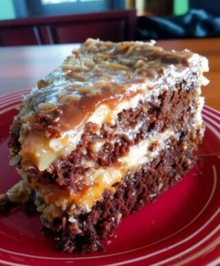 White German Chocolate Cake with a Cheesecake Center