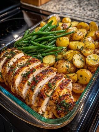 Easy Sheet Pan Lemon Herb Chicken Dinner with Roasted Baby Potatoes and Green Beans