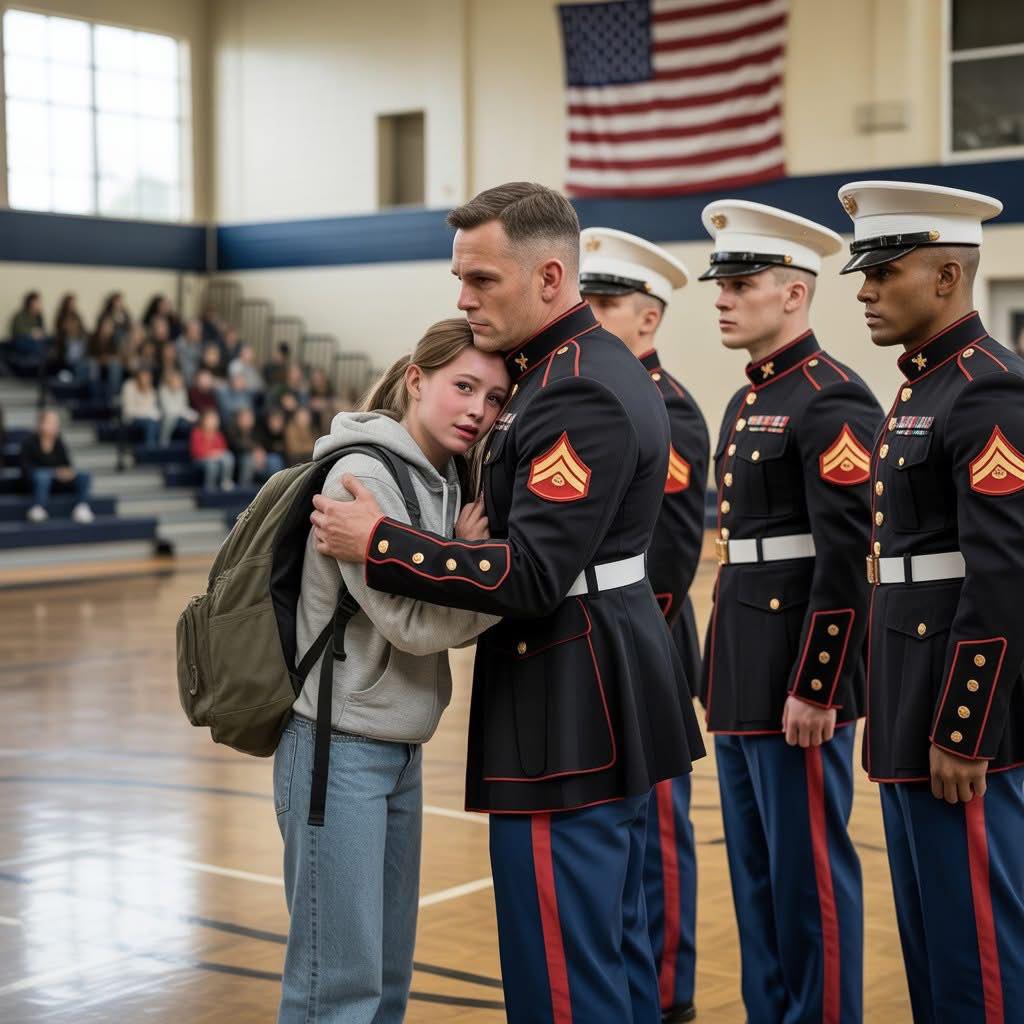 My 14-Year-Old Was Punished for Defending Her Marine Dad Then Four Uniformed Men Walked Into the School and Everything Changed