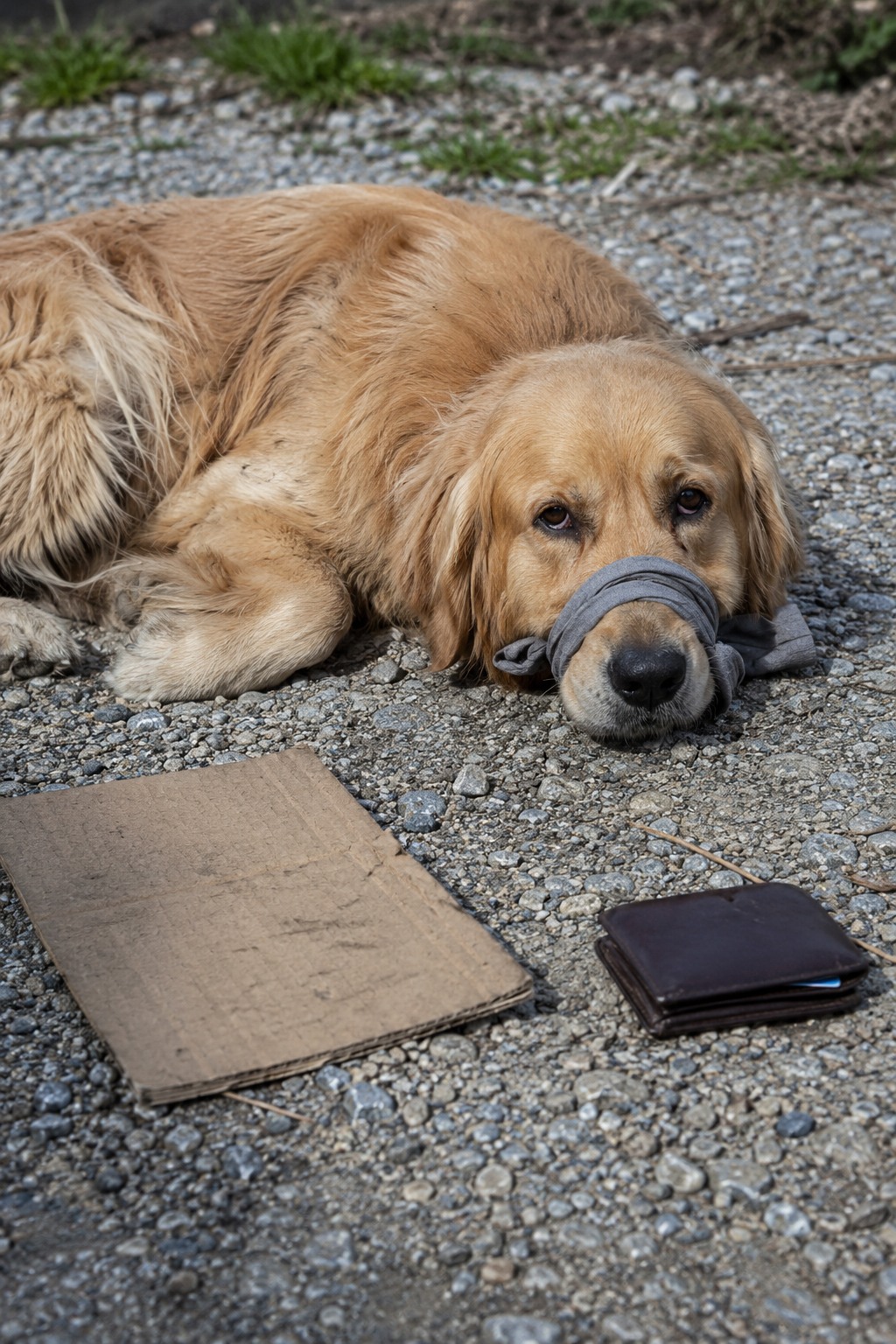 The golden retriever lying by the side of the road wasn’t guarding a lost wallet – mynraa