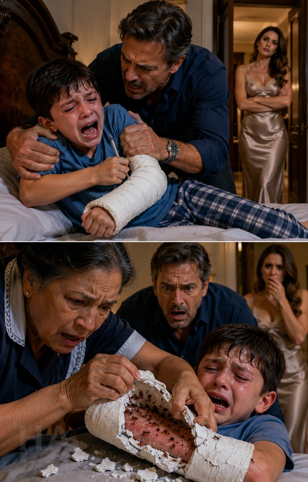 “Cut off my arm! “: The boy was pleading through tears and his father thought he was crazy, until the nanny broke the cast without permission and discovered his stepmom’s chilling revenge.”