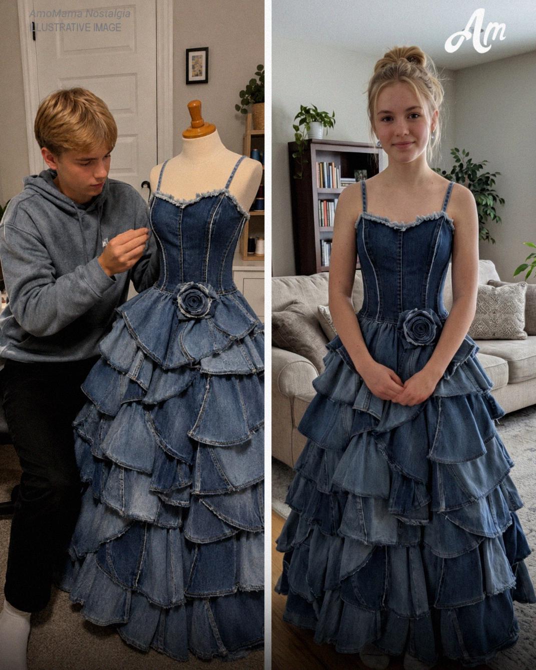My Stepmom Refused to Give Me Money for a Prom Dress – My Brother Sewed One from Our Late Mom’s Jeans Collection, and What Happened Next Made Her Jaw Drop