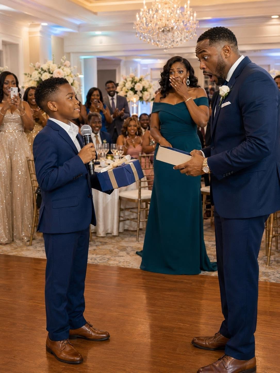 My ex-husband cheated on me, left me and our son, and still invited us to his wedding. During his speech, he laughed and said, “Leaving that trash was the best decision of my life!” The crowd burst into laughter. Then my son calmly took the microphone. “I brought a special gift for you, Dad,” he said, handing him a box. When my ex opened it, his scream silenced the entire room.
