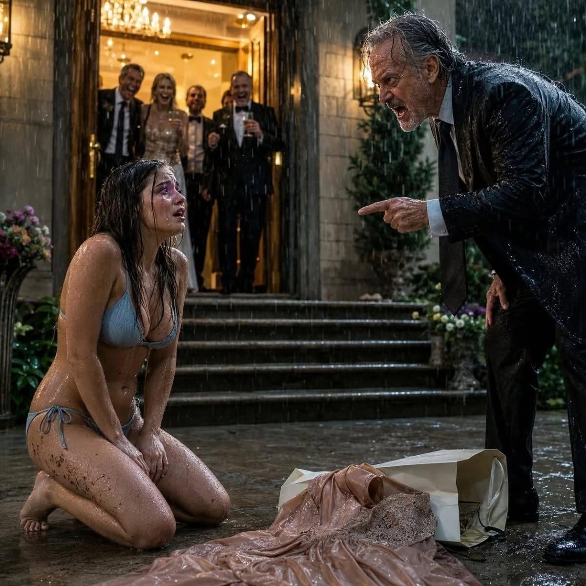 I found my daughter kinzo kneeling in the rain, her husband yas punishing her for buying a new dress-Neyney